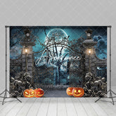 Aperturee - Aperturee Moon Night Skeleton Pumpkin Grave Halloween Backdrop